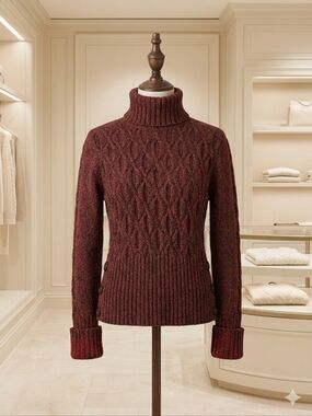 Apt 9 Petite Small Burgundy & Black Cable Knit Turtleneck Sweater